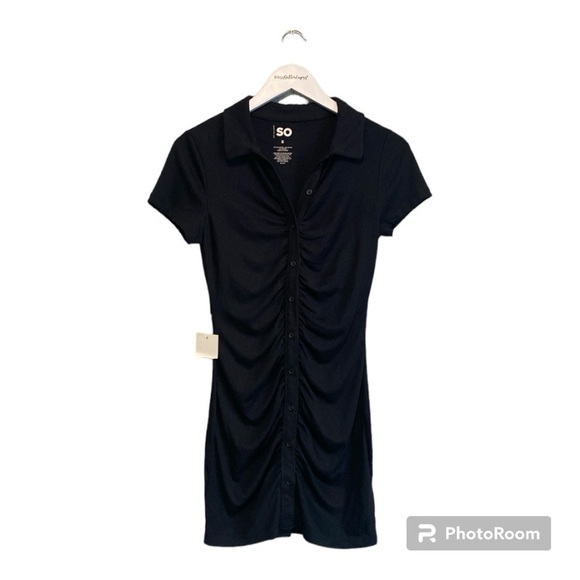 NWT SO black Short Sleeve Runched Front Button Up Dress | Size Small - Picture 1 of 11